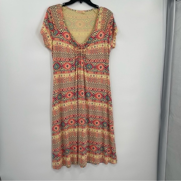 FRESH PRODUCE Shift Dress Knee Length Short Sleeve Size Medium Yellow Print - Picture 10 of 10